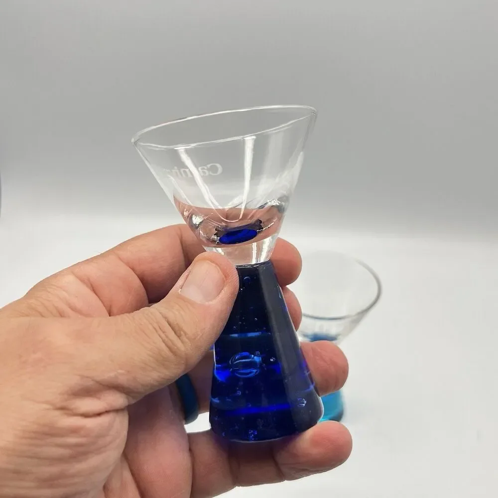 CARNIVAL CRUISE SHIP COBALT BLUE FACETED BASE SHOT MARTINI GLASSES - Set Of 3